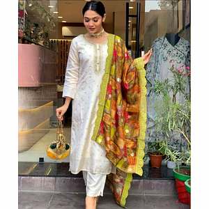 Chanderi Viscose Embroidered Set with Dupatta & Butti