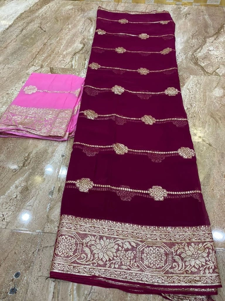 Luxurious Georgette Saree with Zari Weaving and Tie-Dye-ANT-48-Wine