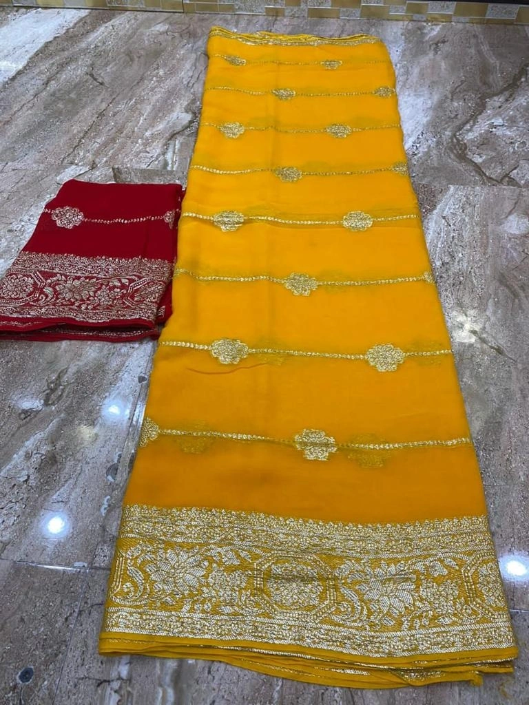 Luxurious Georgette Saree with Zari Weaving and Tie-Dye-ANT-48-Yellow