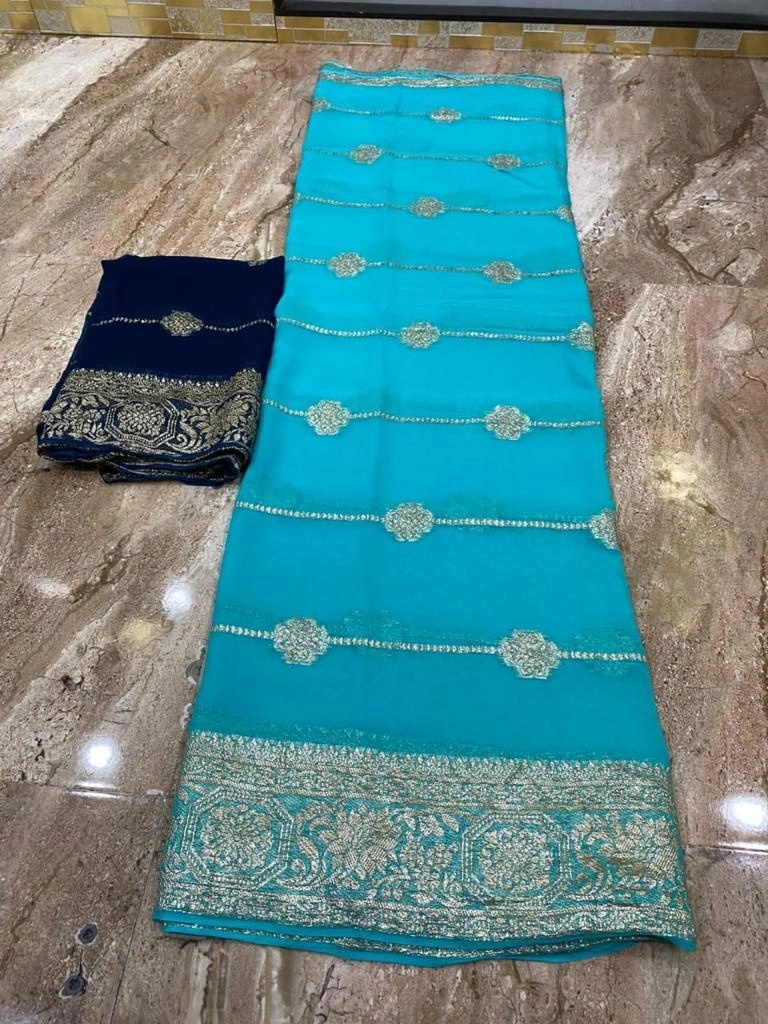 Luxurious Georgette Saree with Zari Weaving and Tie-Dye-ANT-48-SkyBlue