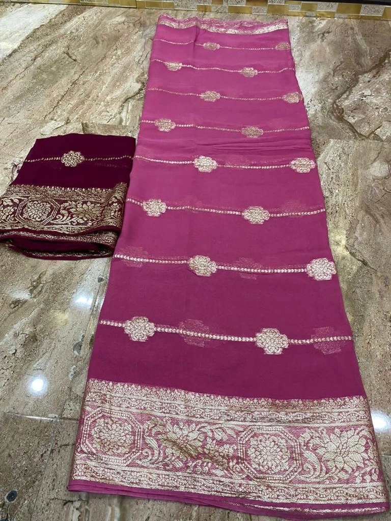 Luxurious Georgette Saree with Zari Weaving and Tie-Dye-ANT-48-Lavender