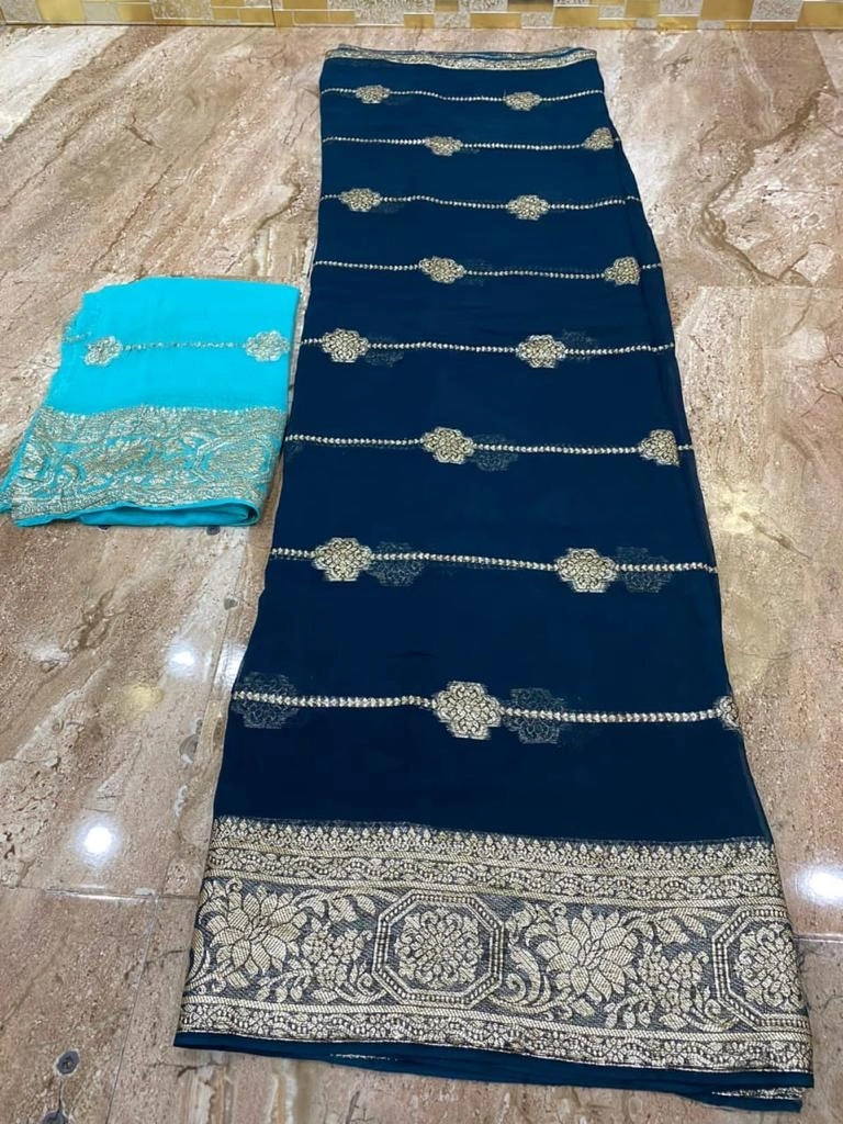 Luxurious Georgette Saree with Zari Weaving and Tie-Dye-ANT-48-Blue