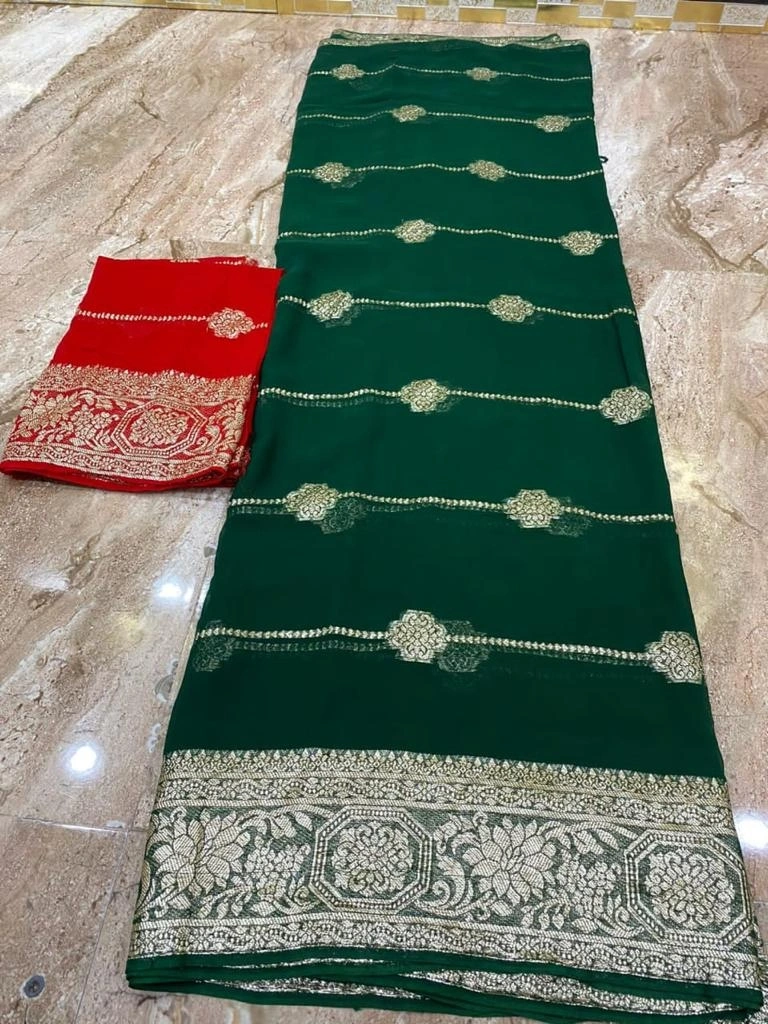 Luxurious Georgette Saree with Zari Weaving and Tie-Dye-ANT-48-Green