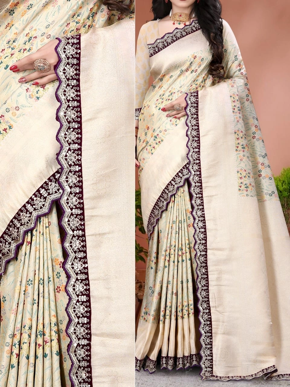 Embossed Silk Saree with Rich Zari Weaving and Scallop Border-ANT-49-Wine