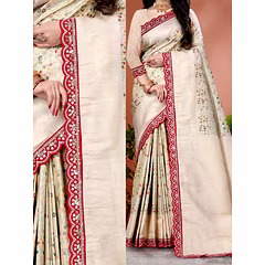 Embossed Silk Saree with Rich Zari Weaving and Scallop Border