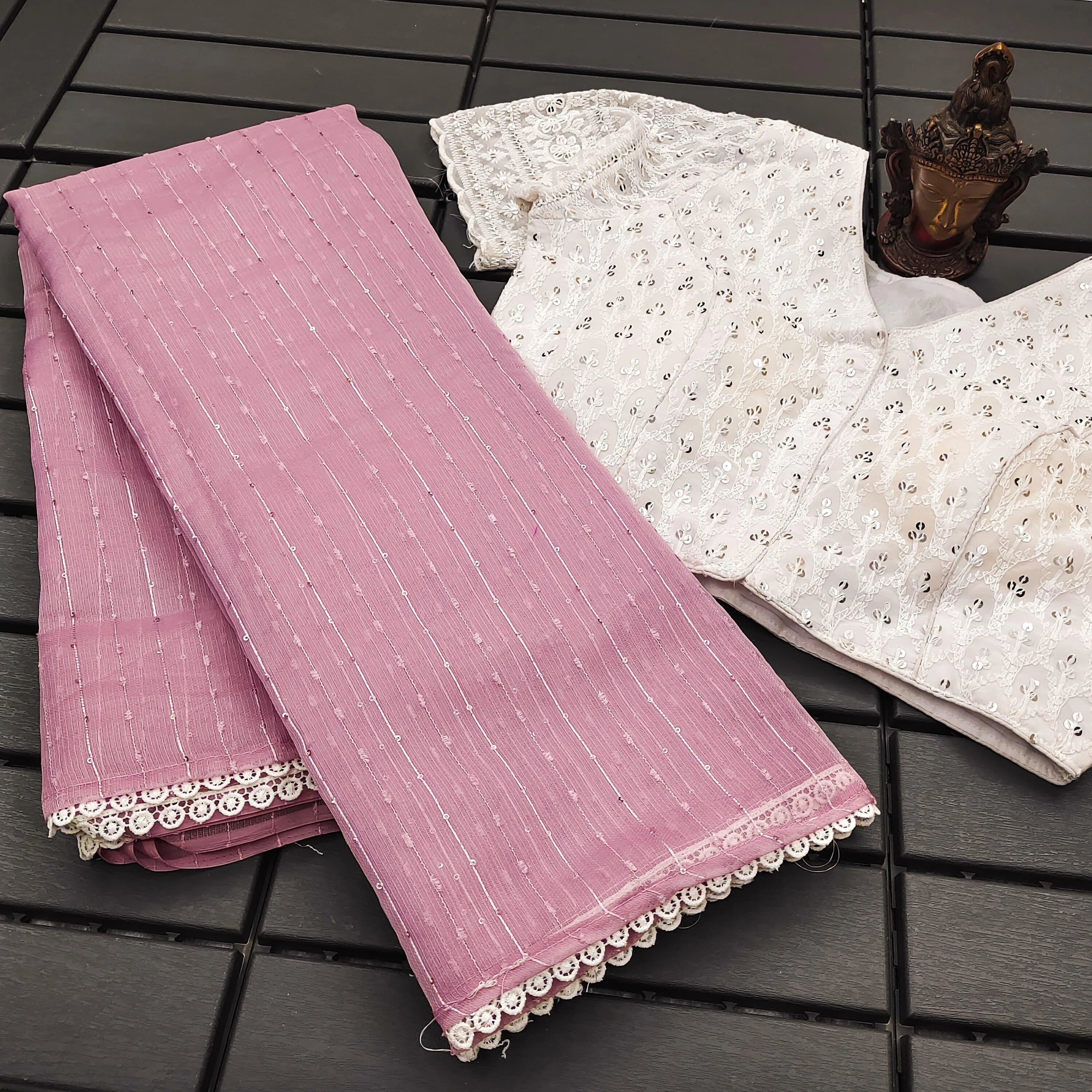 Soft Silk Saree: Elegant Border, Stunning Lukhnowi Work Blouse-RGK-23-Pink