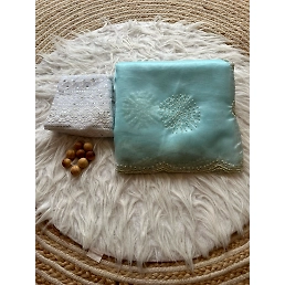 Handcrafted Organza Saree: Exquisite Cutwork &amp; Pearl Embellishments - Anika