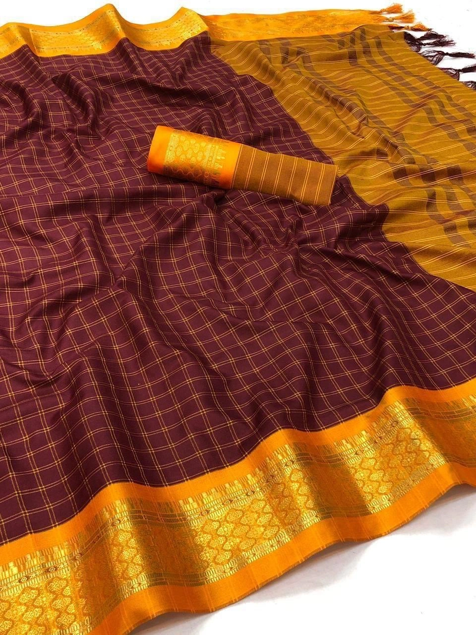 Heavy Cotton Silk Saree with Rich Jacquard Border and Blouse Piece - 6.3 Meters-Maroon-1