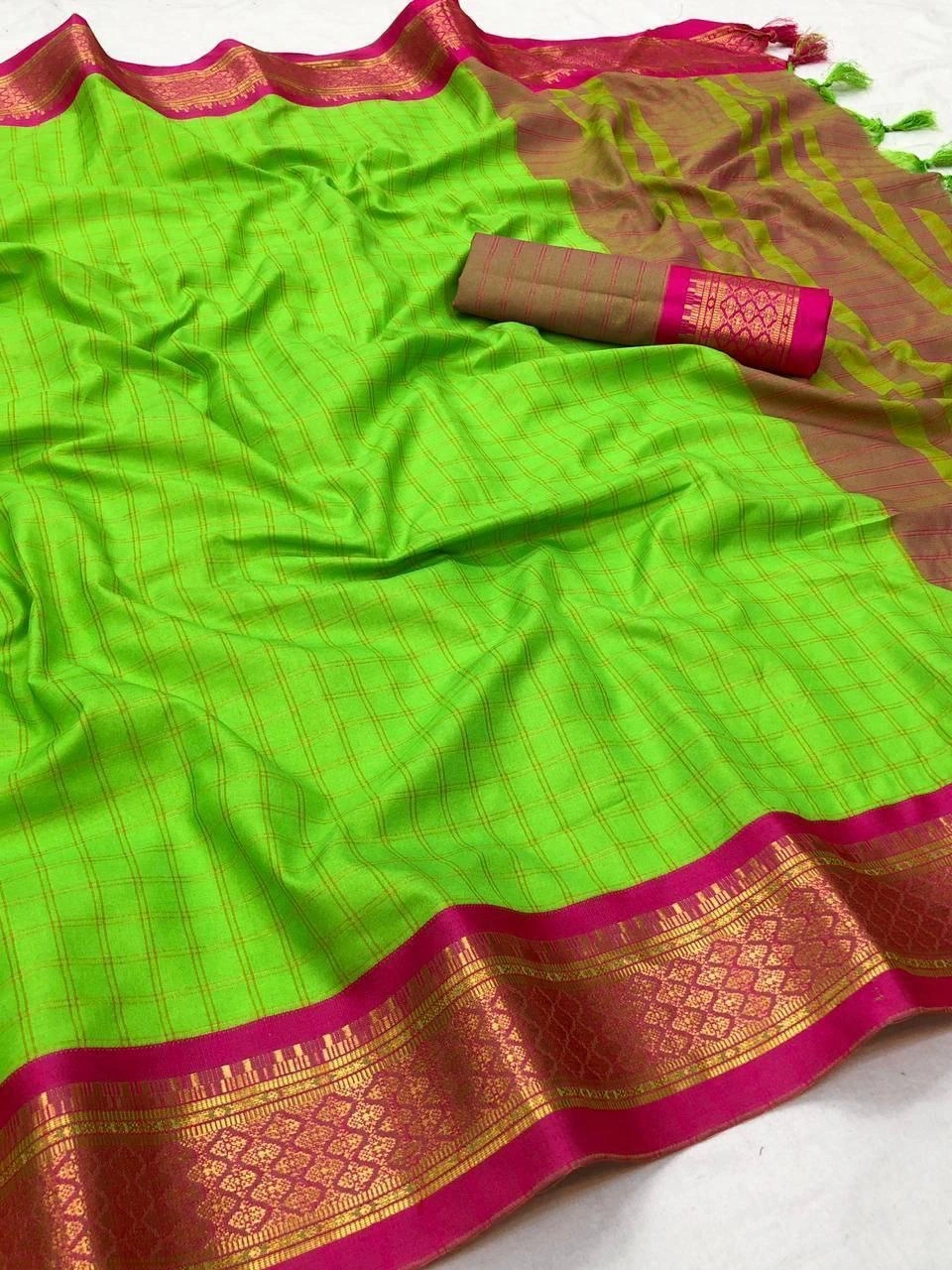 Heavy Cotton Silk Saree with Rich Jacquard Border and Blouse Piece - 6.3 Meters-NFA-COVID-2-Pista