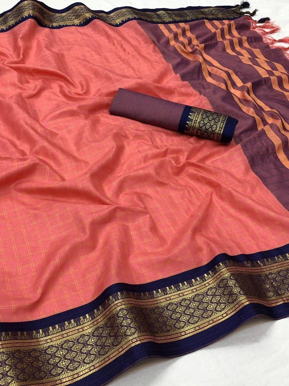 Heavy Cotton Silk Saree with Rich Jacquard Border and Blouse Piece - 6.3 Meters-NFA-COVID-2-Rani