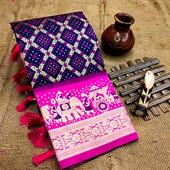 Soft Patola Silk Saree: Intricate Meenakari Design with Rich Pallu