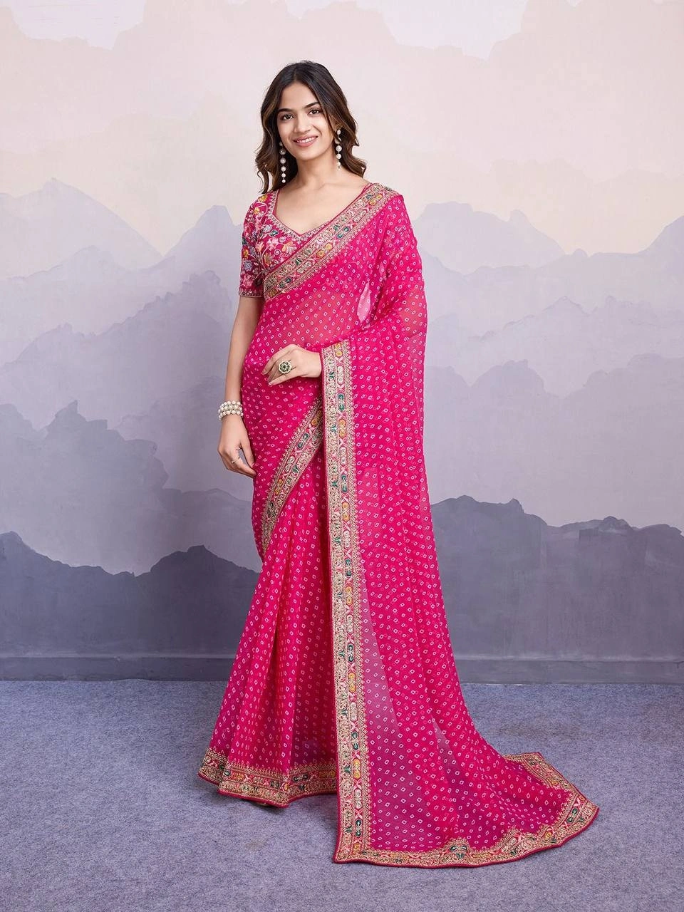 Sakhi Bandhej Sarees: Stunning Georgette Saree with Embroidery Work | 10 Colors-RVT-Sakhi-Rani