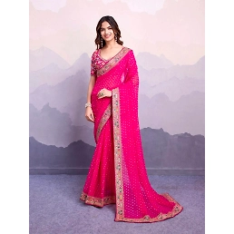 Sakhi Bandhej Sarees: Stunning Georgette Saree with Embroidery Work | 10 Colors