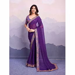 Sakhi Bandhej Sarees: Stunning Georgette Saree with Embroidery Work | 10 Colors