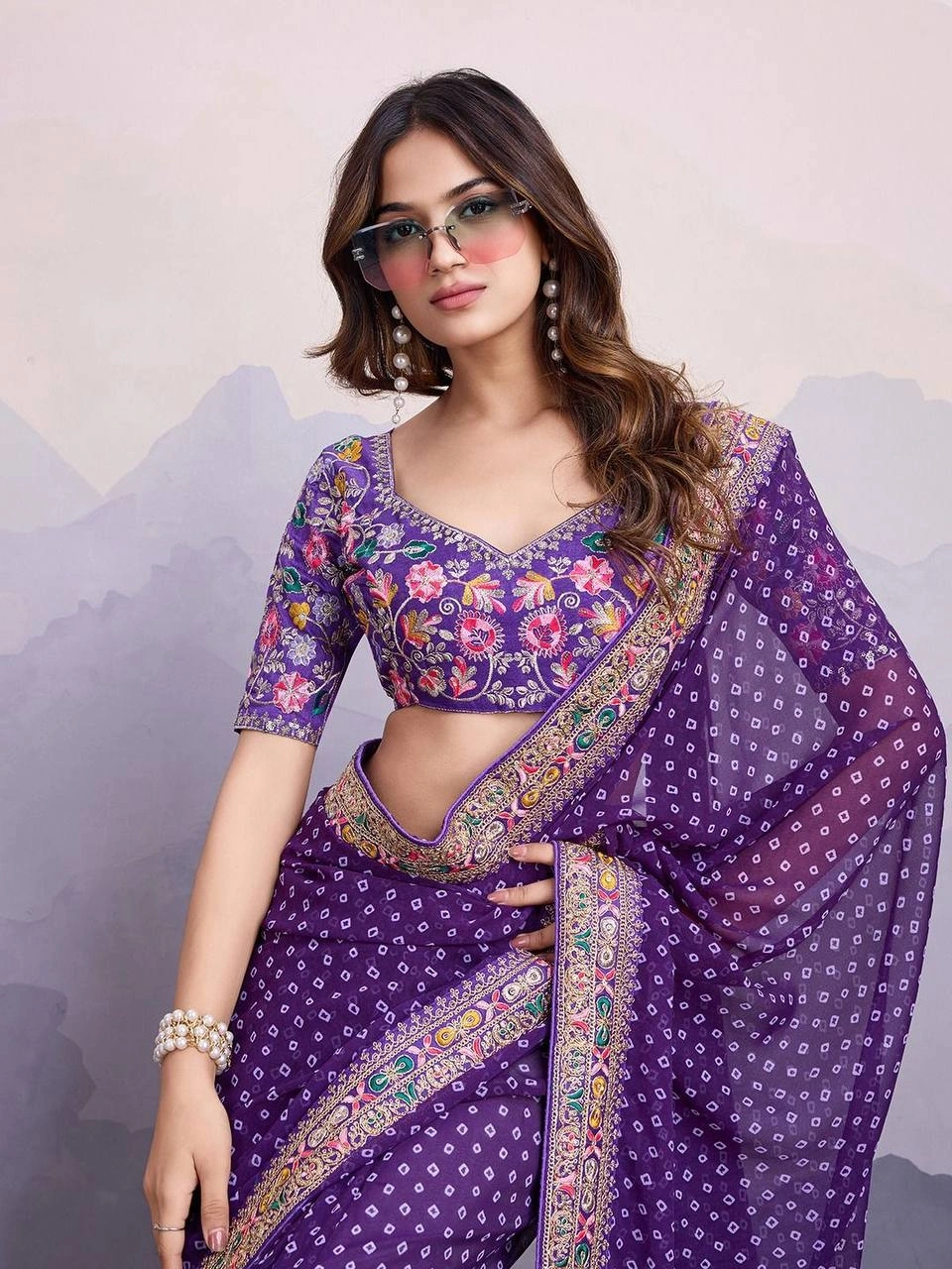 Sakhi Bandhej Sarees: Stunning Georgette Saree with Embroidery Work | 10 Colors-Wine-1