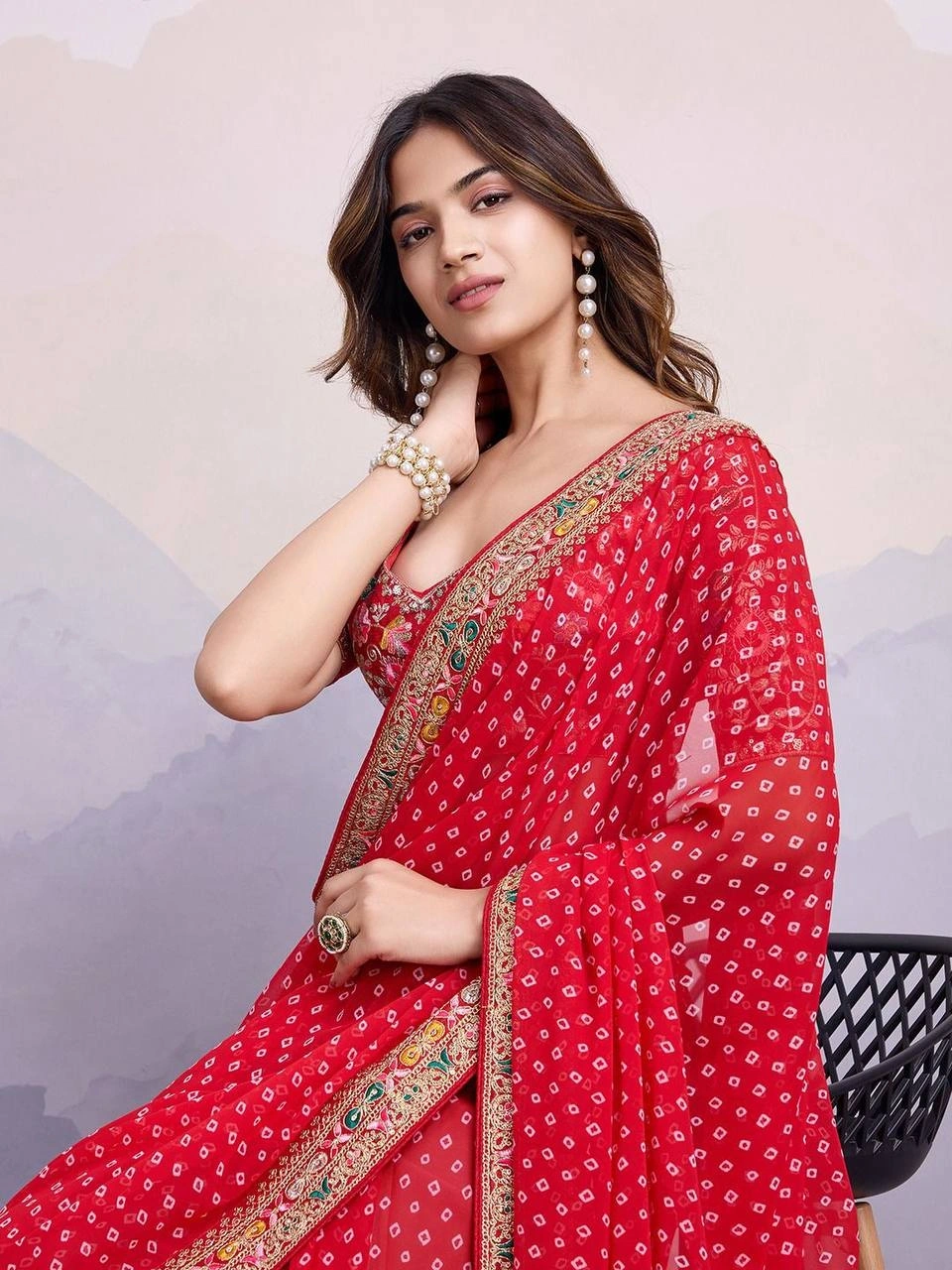 Sakhi Bandhej Sarees: Stunning Georgette Saree with Embroidery Work | 10 Colors-Red-1