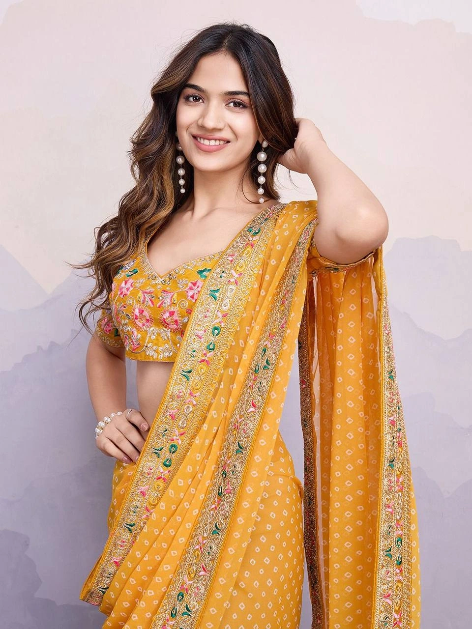 Sakhi Bandhej Sarees: Stunning Georgette Saree with Embroidery Work | 10 Colors-Yellow-1