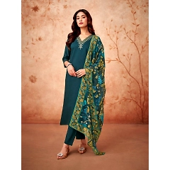 Luxurious Roman Silk Embroidered Kurti Set with Chanderi Print Dupatta