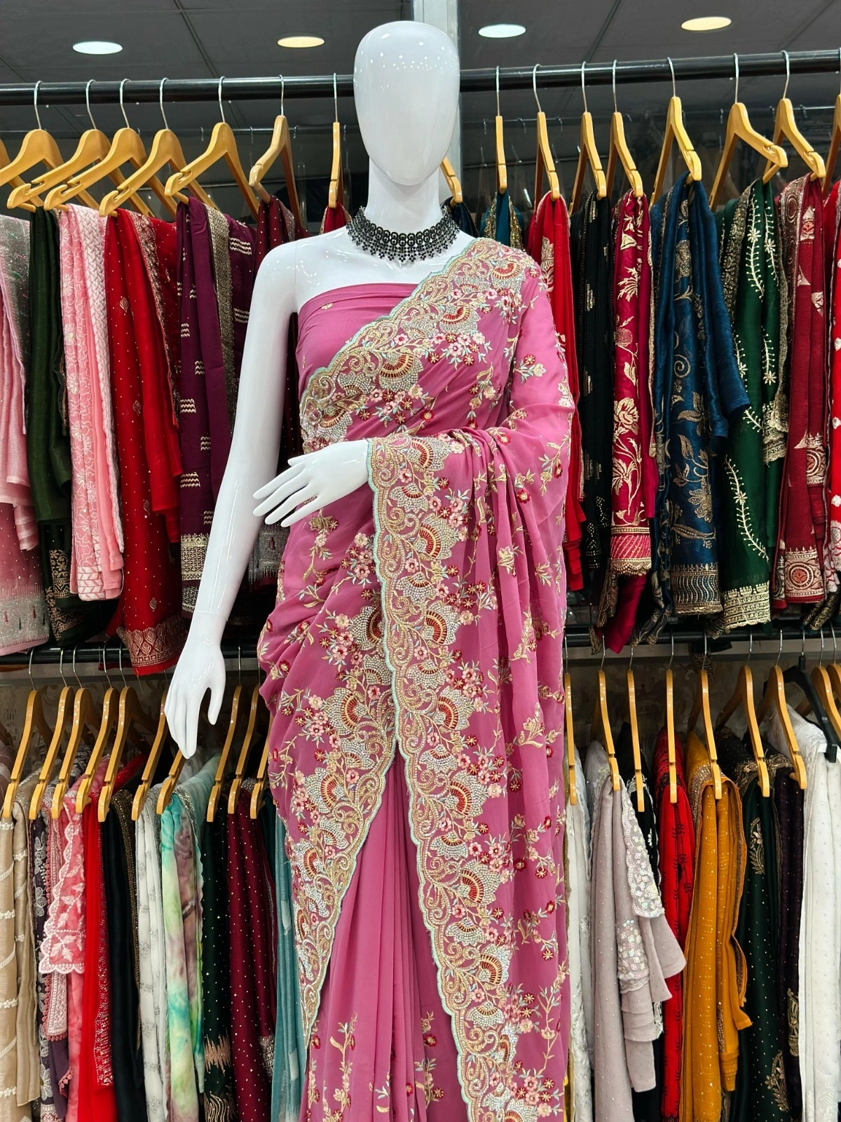 Bridal Georgette Saree with Heavy Embroidery and Hand Work-RSRM-Magnets-Peach