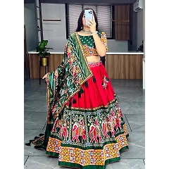 Dola Silk Lehenga Set with Patola and Paithni Print
