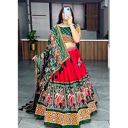 Dola Silk Lehenga Set with Patola and Paithni Print