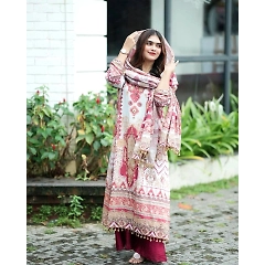 Maslin Printed Mirror Work Top with Coin Lace - Free Size Pants and Dupatta