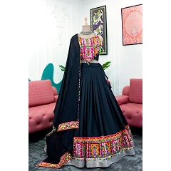 Mirrorwork Lehenga Choli Set with Lace Broder