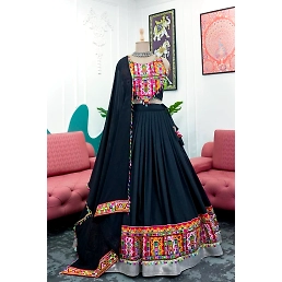 Mirrorwork Lehenga Choli Set with Lace Broder