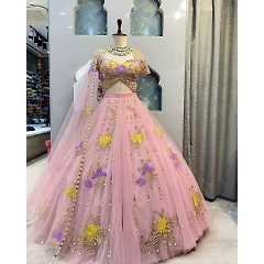 Tabby Silk Lehenga with Sequins Embroidery - Flared and Semi Stitched
