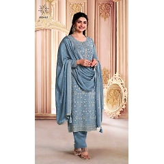 Heavy Chinon Silk Top with Multi Thread Embroidery - 44" Max Length