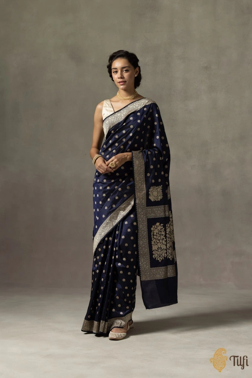 Indian Heritage Silk Saree: Elegant Artwork in Banarasi Soft Silk-RAS-40135-NavyBlue