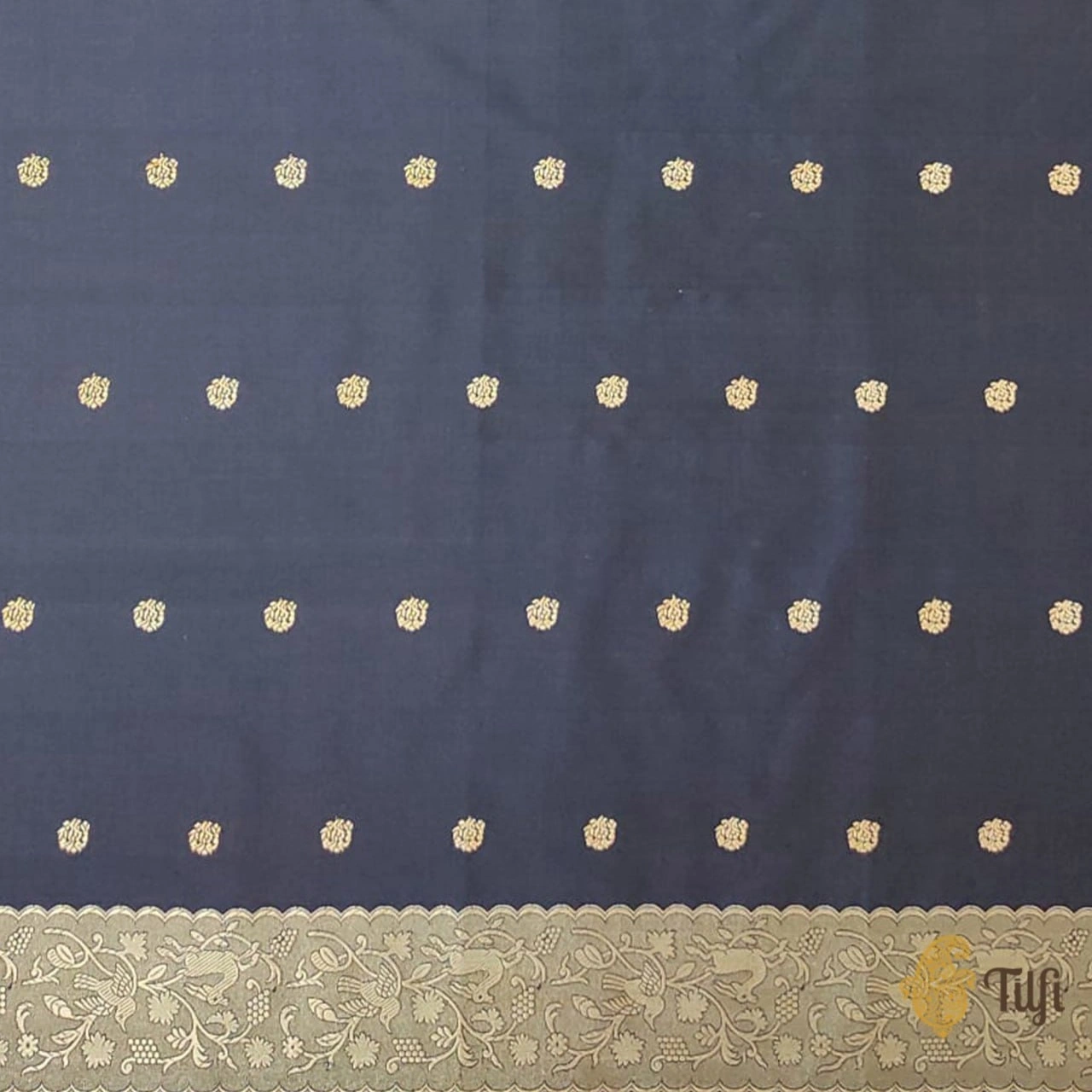 Indian Heritage Silk Saree: Elegant Artwork in Banarasi Soft Silk-Navy Blue-5