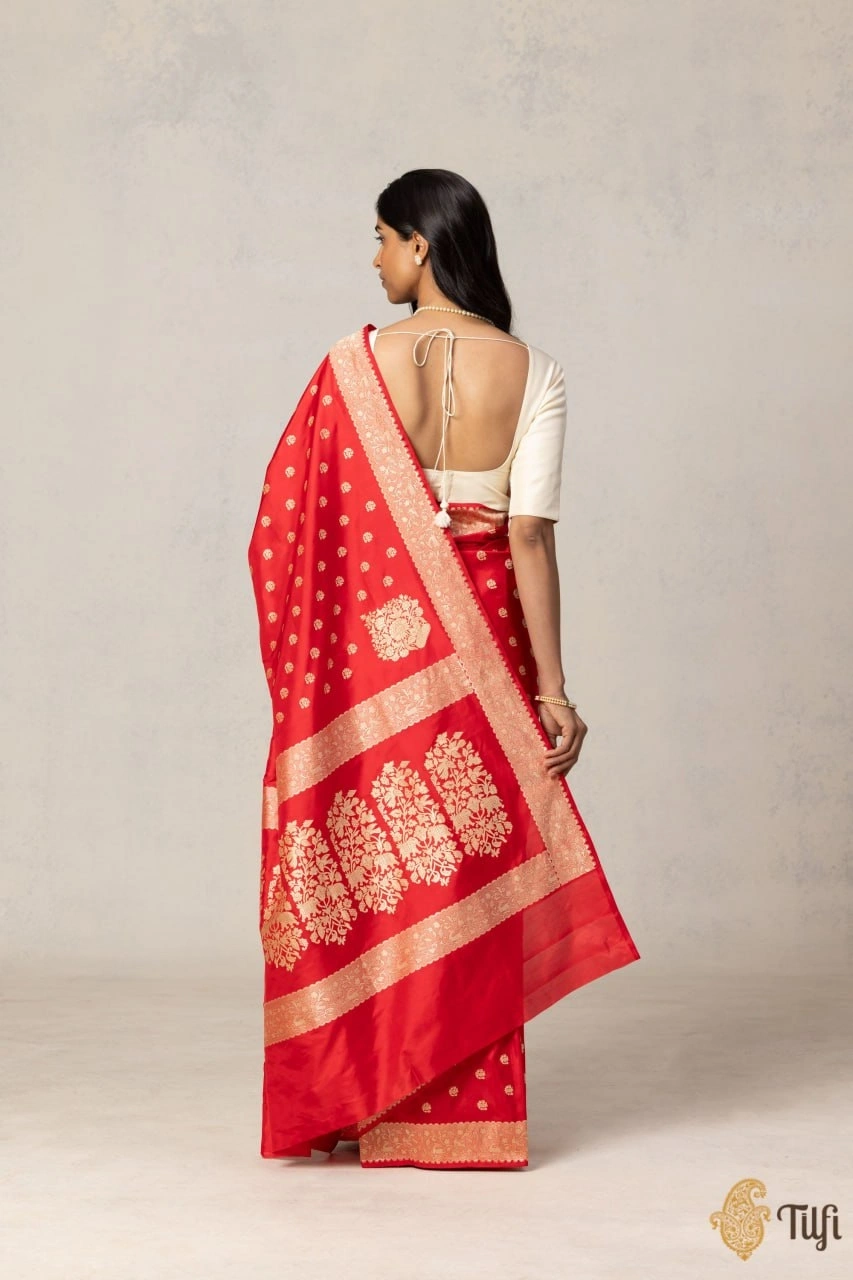 Indian Heritage Silk Saree: Elegant Artwork in Banarasi Soft Silk-Red-3