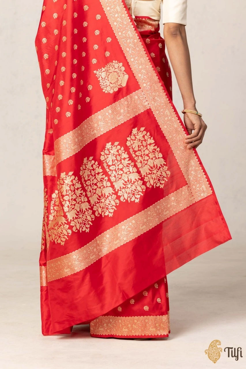 Indian Heritage Silk Saree: Elegant Artwork in Banarasi Soft Silk-Red-4