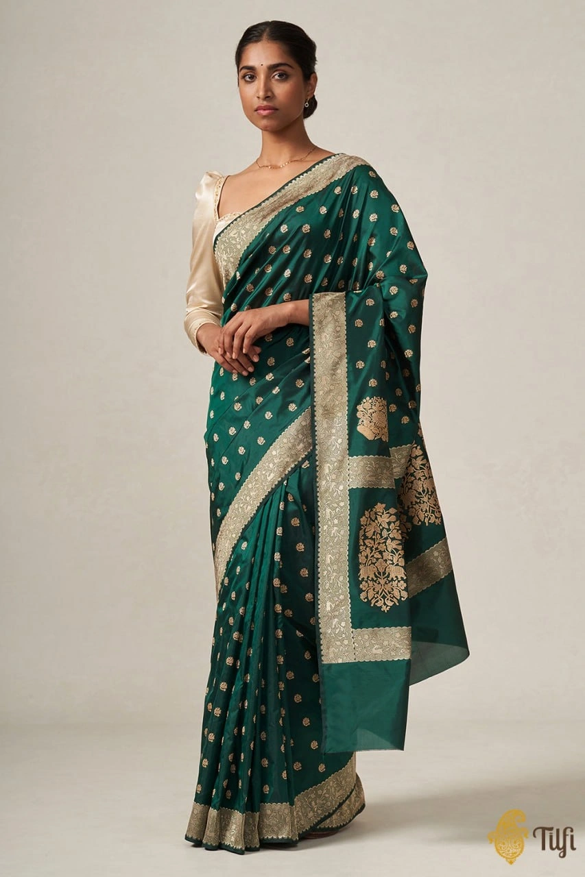 Indian Heritage Silk Saree: Elegant Artwork in Banarasi Soft Silk-RAS-40135-Green