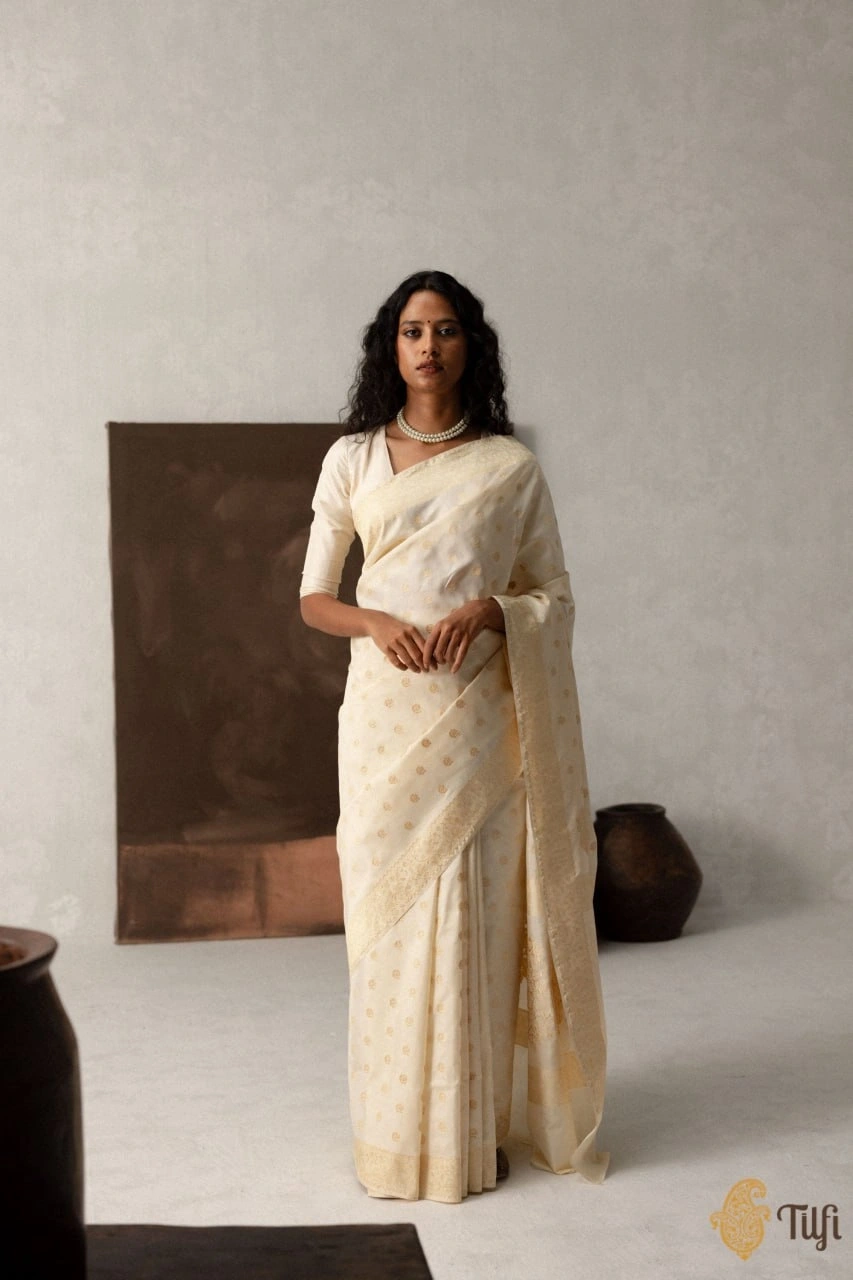 Indian Heritage Silk Saree: Elegant Artwork in Banarasi Soft Silk-RAS-40135-White