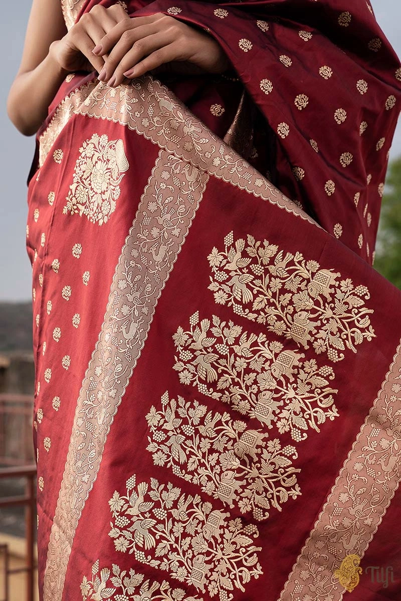 Indian Heritage Silk Saree: Elegant Artwork in Banarasi Soft Silk-Maroon-3