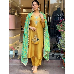 Stylish Embroidered Viscose Top with Silk Dupatta - Sizes XS-XXL