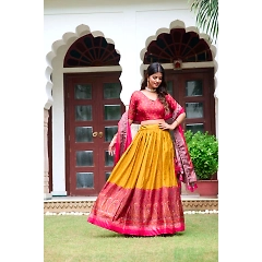Captivating Lehengha Choli: Heavy TUSSAR Silk with Stunning Kashmiri Print