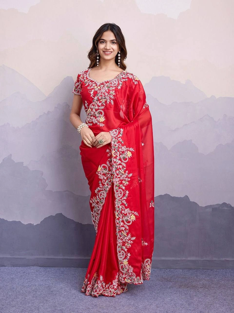 Soft Rangoli Silk Saree with Heavy Embroidery Work-RVL-Rajvi-Red