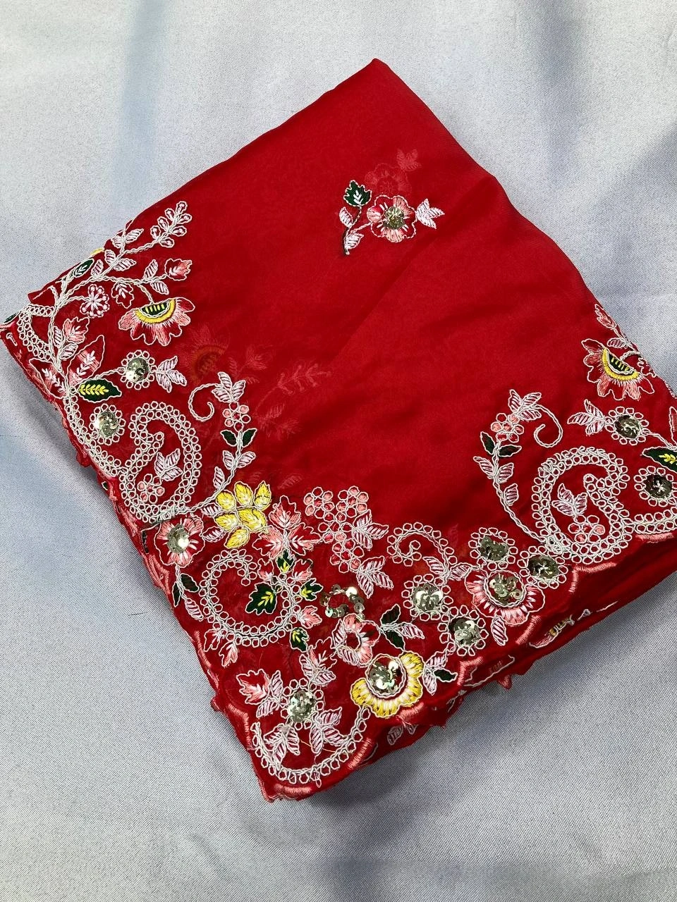 Soft Rangoli Silk Saree with Heavy Embroidery Work-Red-3