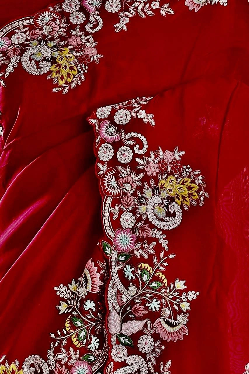 Soft Rangoli Silk Saree with Heavy Embroidery Work-Red-5