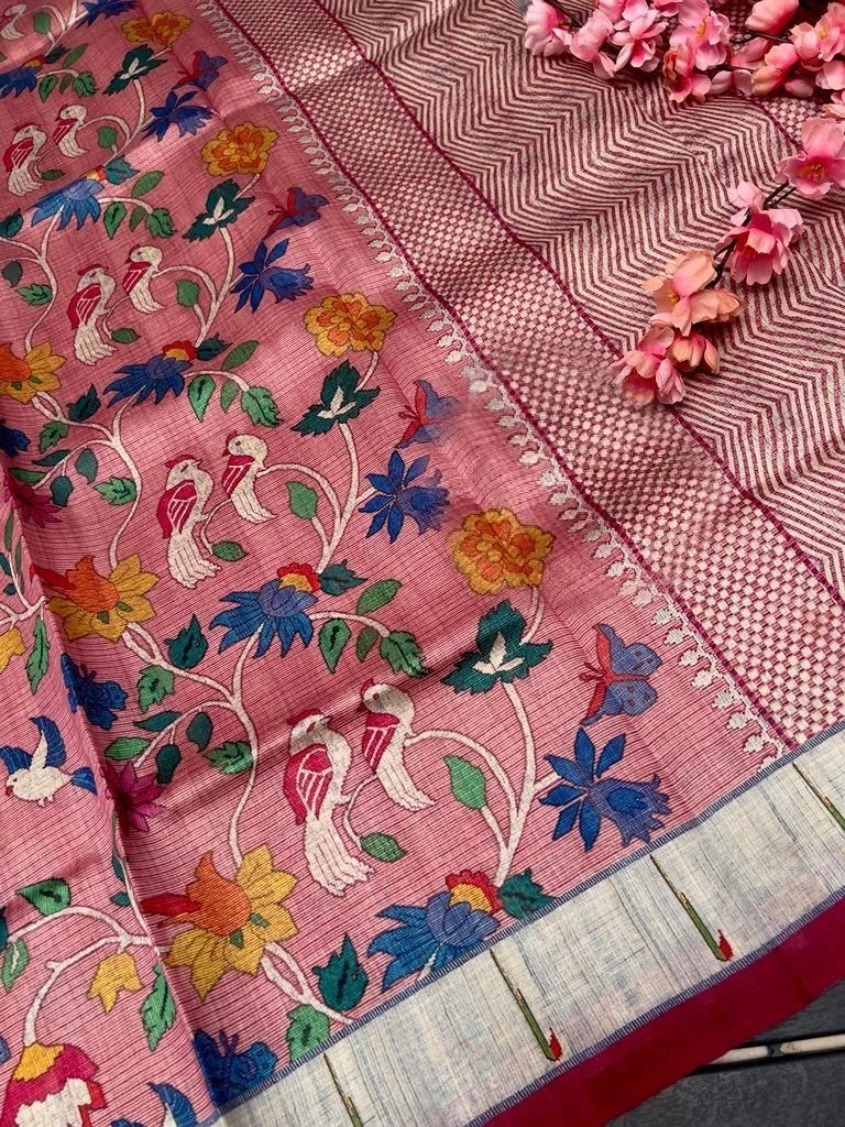 Soft and Smooth Tussar Saree: Exquisite Paithani Design with Digital Print-Peach-2