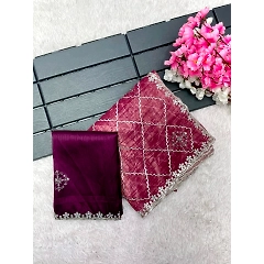 Gold Crush Saree with Sequins & Cut Border Work