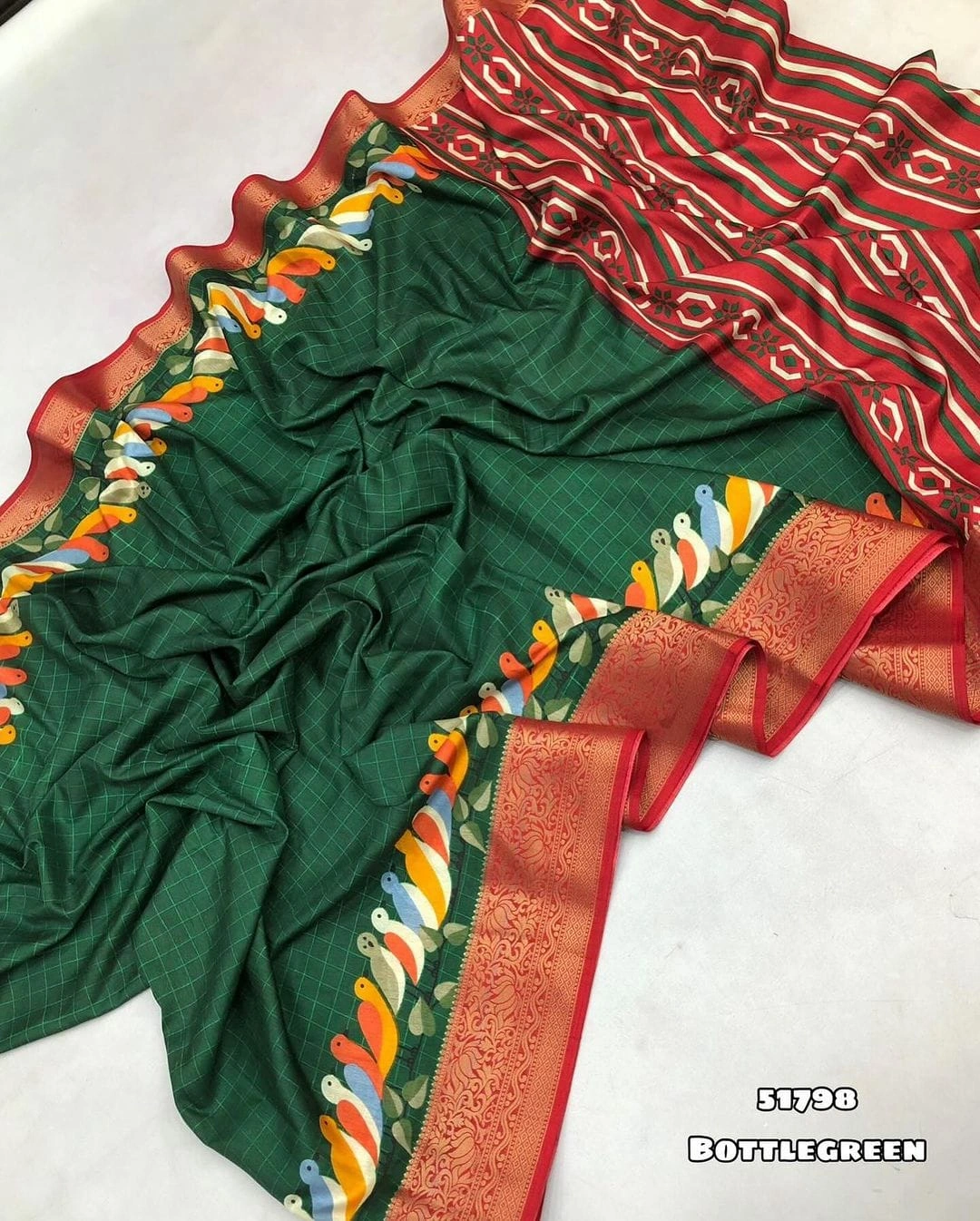 Box Dola Silk Saree with Gold Matching Blouse - Exquisite Design!-MNF-04-Green