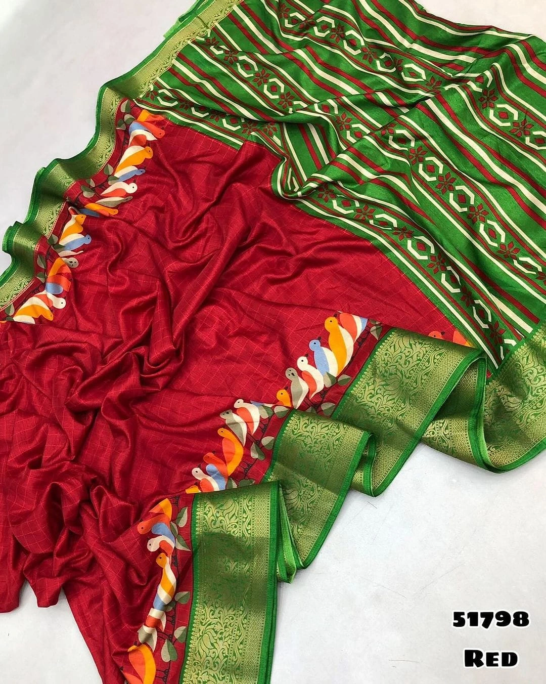 Box Dola Silk Saree with Gold Matching Blouse - Exquisite Design!-MNF-04-Red