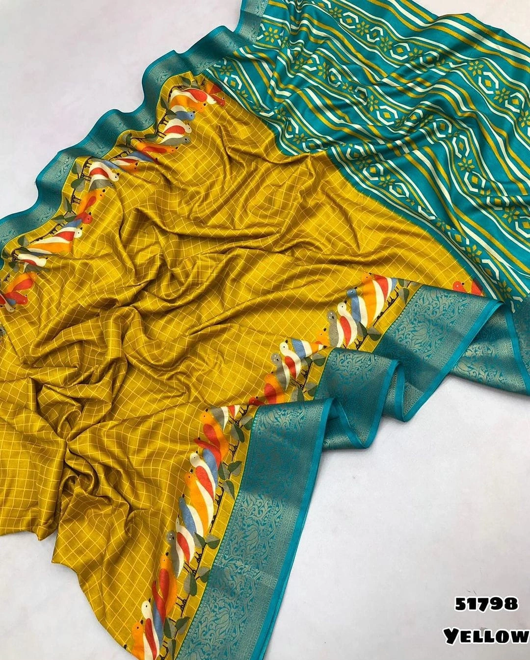 Box Dola Silk Saree with Gold Matching Blouse - Exquisite Design!-MNF-04-Yellow