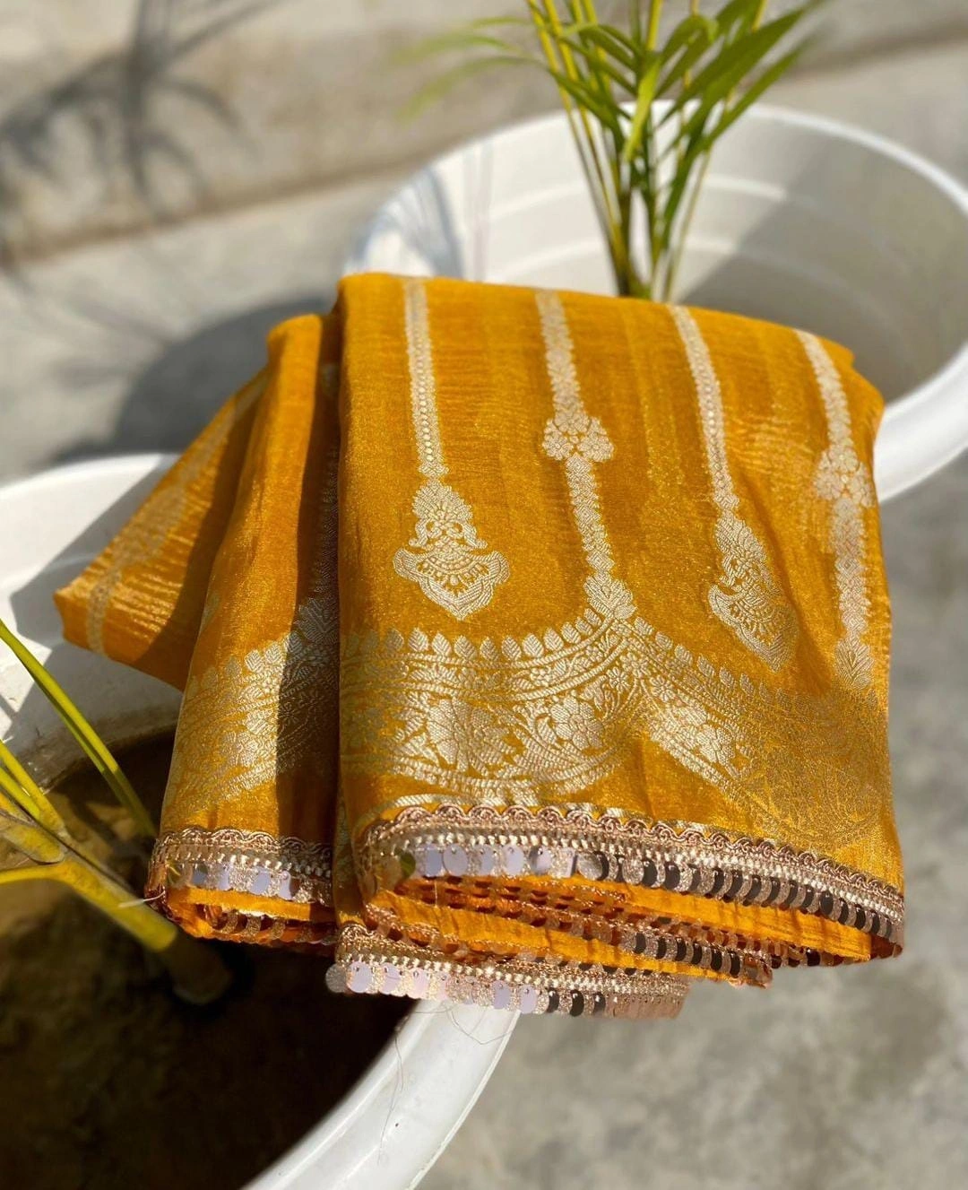 Zari Woven Banarasi Silk Saree for Every Occasion-Orange-2