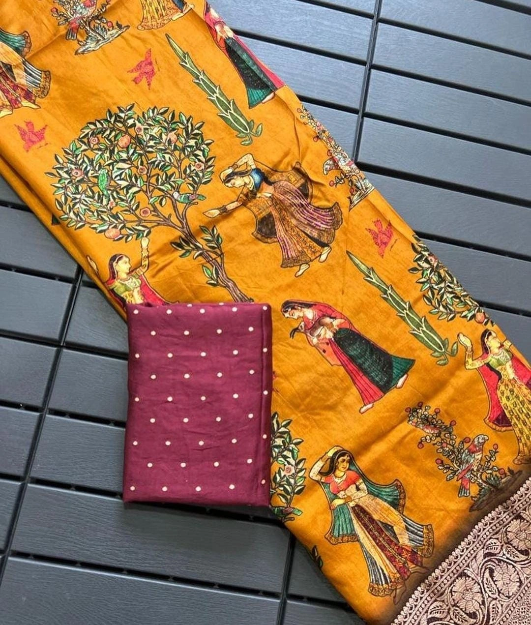 Pure Dola Silk Saree with Pichwai Kalamkari Design-MKD-98-Yellow