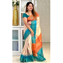 YNF Lightweight Dola Tussar Silk Sarees: Stunning Temple Design, Zari Border
